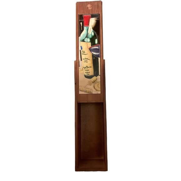 Wooden Wine Bottle Art Tile Box Storage Decorative Gift Kitchen 4x4x14 Read - Picture 2 of 2